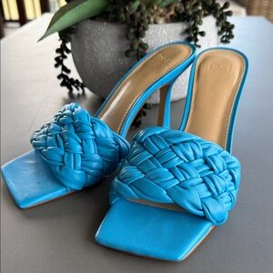 Marc Fisher LTD Draya Braided Women’s 6.5M Blue Leather Heels. NEVER WORN!